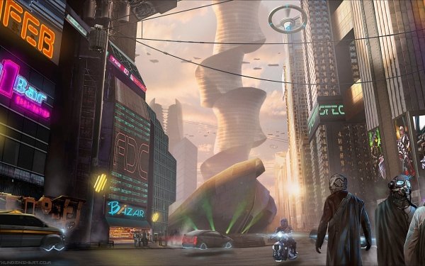 Sci Fi Cyberpunk City Building Futuristic HD Wallpaper | Background Image