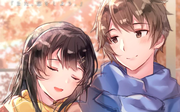 HD PC wallpaper featuring Mai Sakurajima and Sakuta Azusagawa from the anime Rascal Does Not Dream of Bunny Girl Senpai, sharing a warm, peaceful moment together.