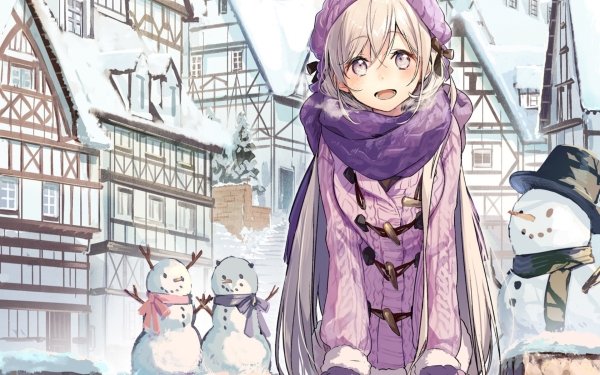 Anime If It's for My Daughter, I'd Even Defeat a Demon Lord Latina Snow Winter Blush Scarf Blonde Hat Purple Eyes Long Hair Snowman If It's for My Daughter I'd Even Defeat a Demon Lord HD Wallpaper | Background Image