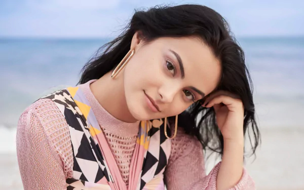 black hair brown eyes earrings face American actress Celebrity Camila Mendes HD Desktop Wallpaper | Background Image