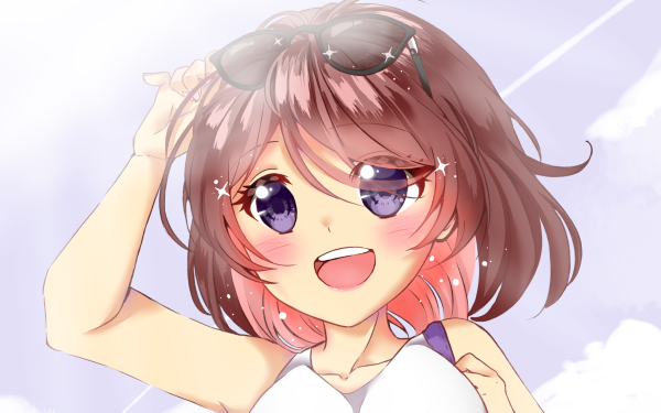 Anime Original Brown Hair Purple Eyes Sunglasses HD Wallpaper | Background Image