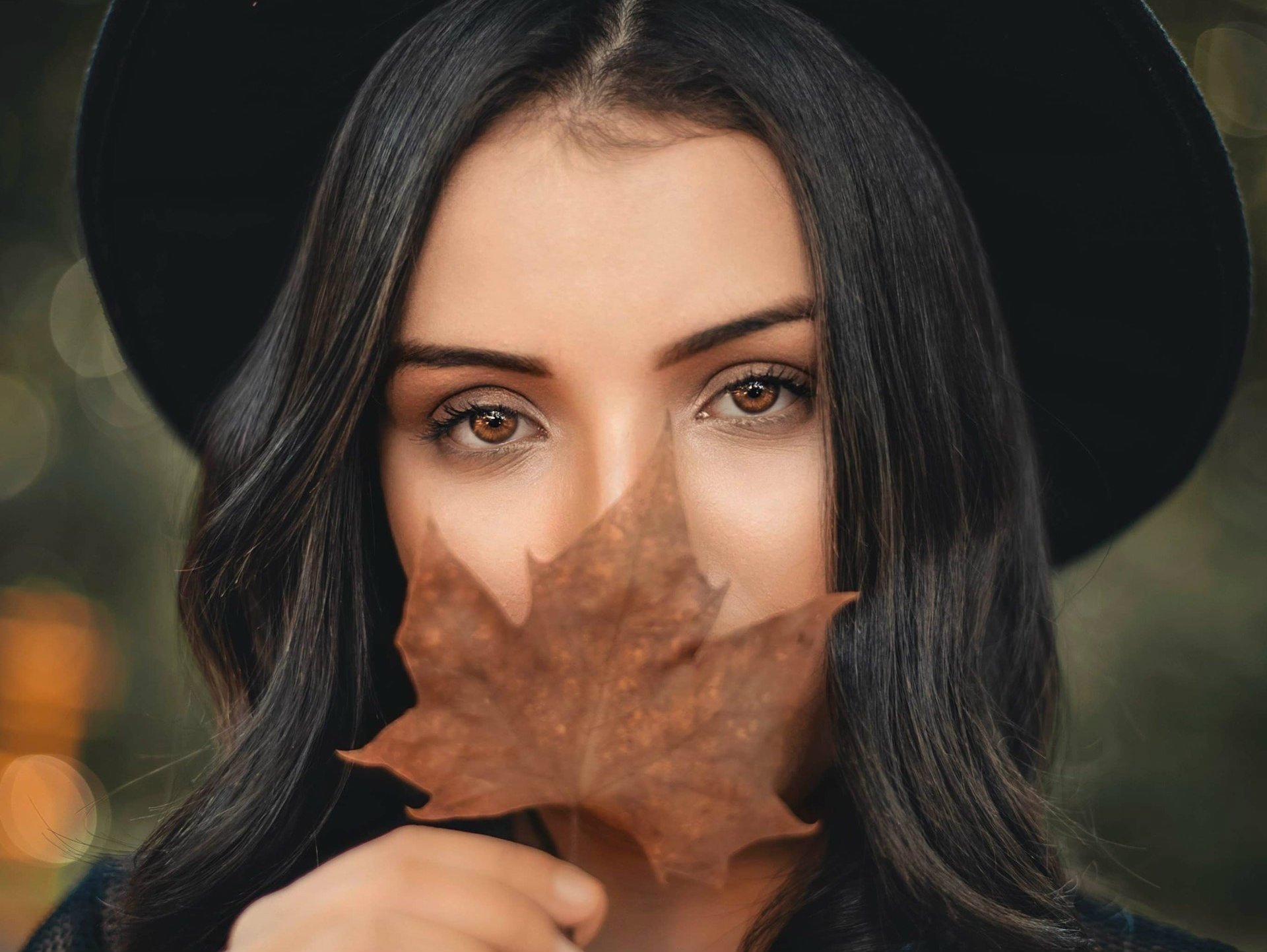 Download Brown Eyes Black Hair Hat Face Woman Model HD Wallpaper by Renato Abati