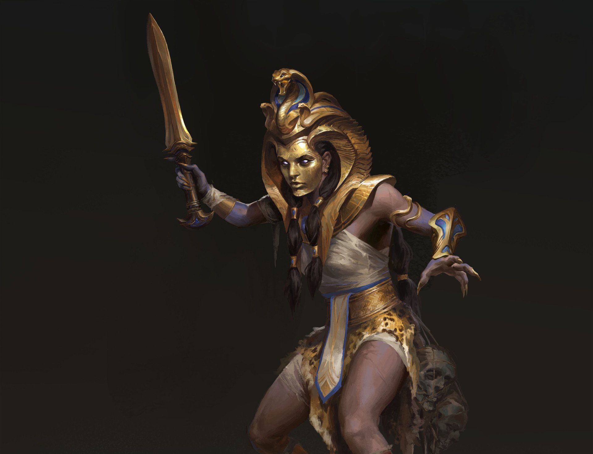 Download Sword Mask Woman Warrior Fantasy Egyptian Warrior HD Wallpaper by Yang J