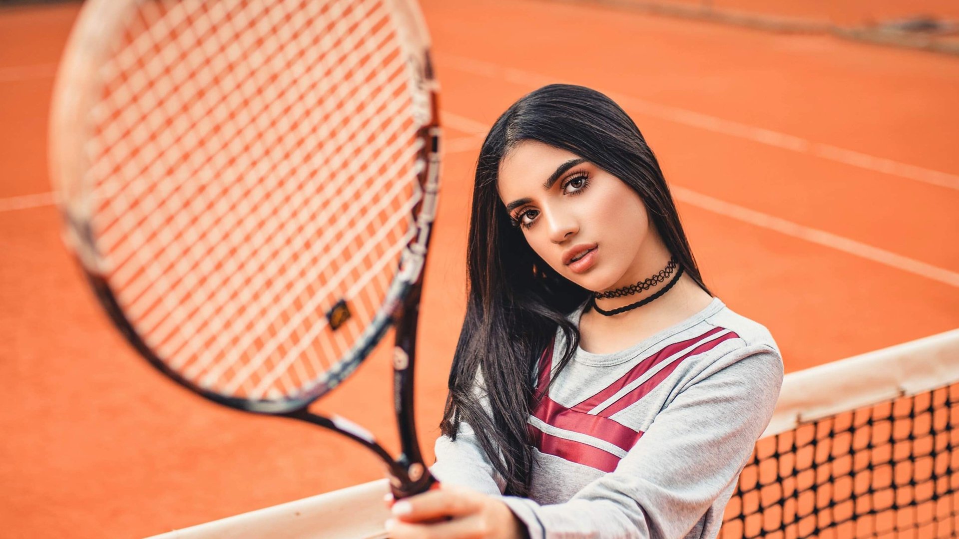 Download Choker Black Hair Tennis Woman Model HD Wallpaper by Renato Abati