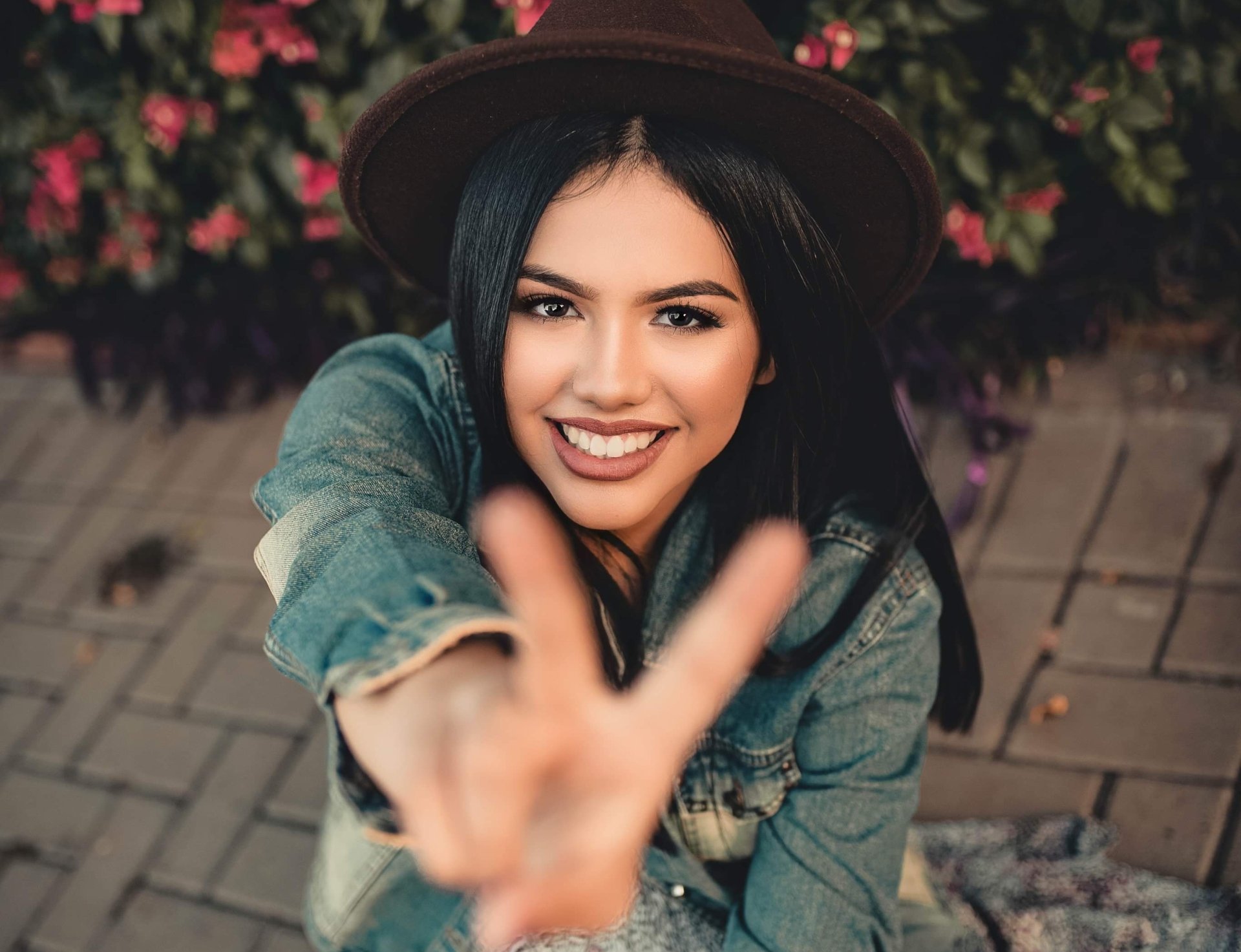 Download Hat Black Hair Smile Woman Model HD Wallpaper by Renato Abati