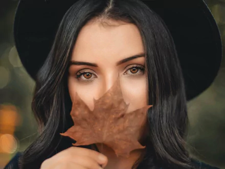 brown eyes black hair hat face woman model HD Desktop Wallpaper | Background Image