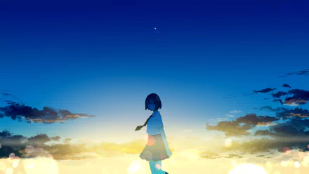 Anime original artwork of a lone figure standing against a vibrant sunset sky, rendered in 4K Ultra HD for a stunning PC desktop wallpaper and background.