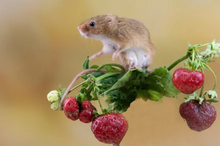 harvest mouse rodent strawberry berry Animal mouse HD Desktop Wallpaper | Background Image