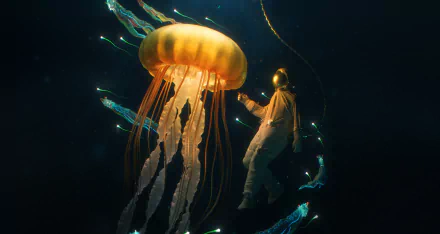 jellyfish diver fantasy underwater HD Desktop Wallpaper | Background Image