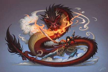 sword woman warrior chinese dragon Mulan dragon fantasy HD Desktop Wallpaper | Background Image