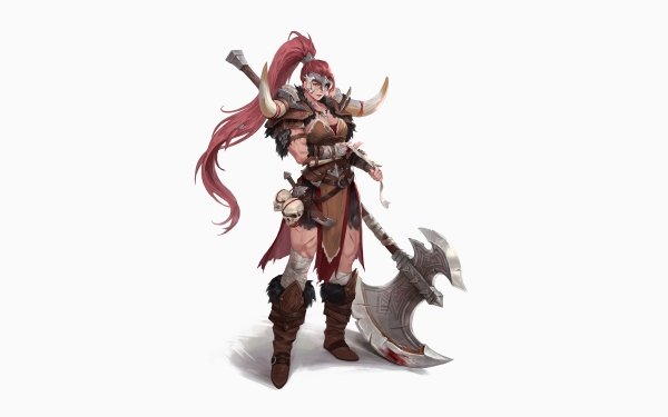 Fantasy Viking Axe Woman Warrior Ponytail Long Hair Red Hair HD Wallpaper | Background Image