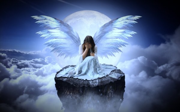 Fantasy Angel Crying Sad Cloud Full Moon HD Wallpaper | Background Image
