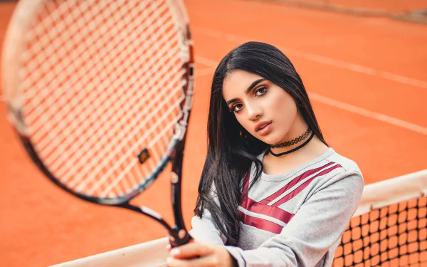 choker black hair tennis woman model HD Desktop Wallpaper | Background Image