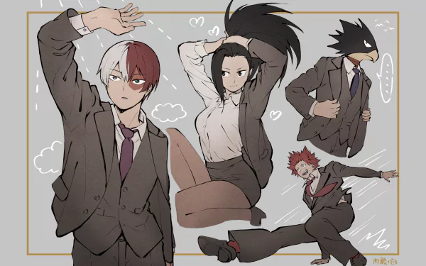 Fumikage Tokoyami Eijiro Kirishima Momo Yaoyorozu Shoto Todoroki Anime My Hero Academia HD Desktop Wallpaper | Background Image