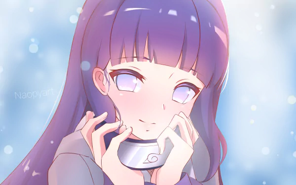 4K Ultra HD anime wallpaper featuring Hinata Hyuga from Naruto, showcasing her soft expression and signature white eyes in a serene, glowing background.