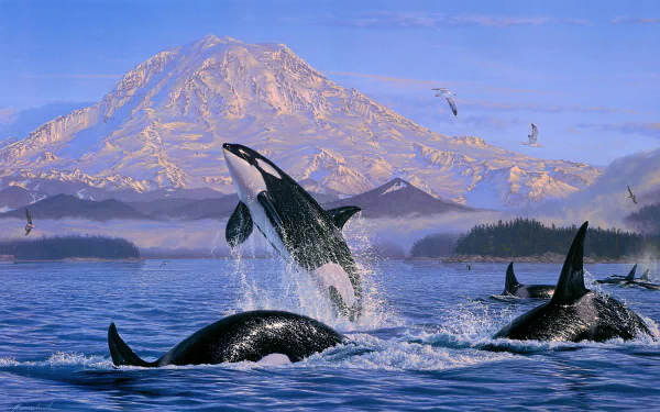 sea life painting Animal orca HD Desktop Wallpaper | Background Image