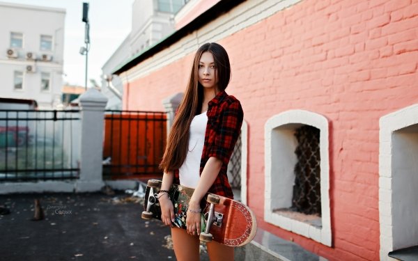Women Model Skateboard Long Hair Brunette HD Wallpaper | Background Image
