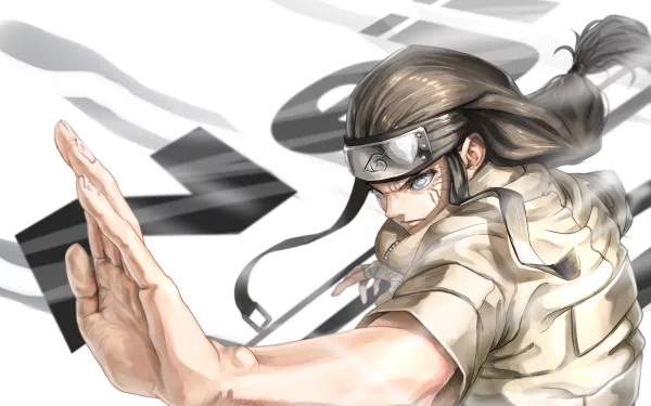 HD PC desktop wallpaper featuring Neji Hyūga from the anime Naruto in an action pose with detailed shading and dynamic movement effects.