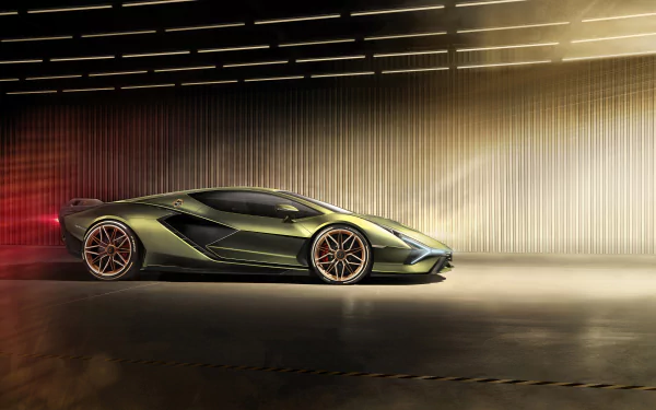 Sleek green Lamborghini Sián FKP 37 supercar showcased in 8K Ultra HD, highlighting its sharp design and dynamic presence as a high-performance vehicle.