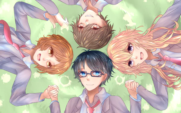 Ryota Watari Tsubaki Sawabe Kousei Arima Kaori Miyazono Anime Your Lie in April HD Desktop Wallpaper | Background Image