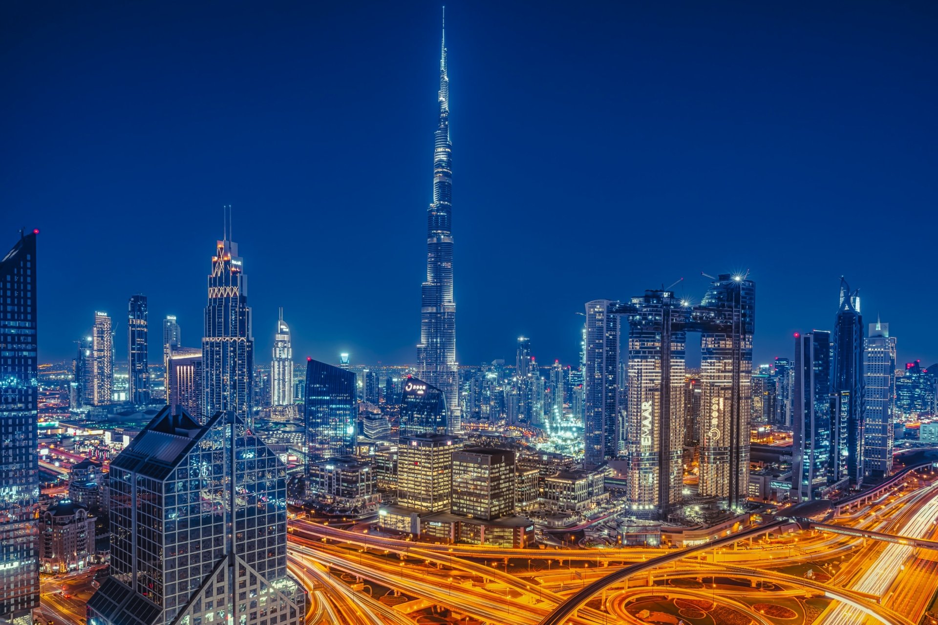 Download Burj Khalifa Skyscraper Night Cityscape Man Made Dubai HD Wallpaper by ZQ Lee