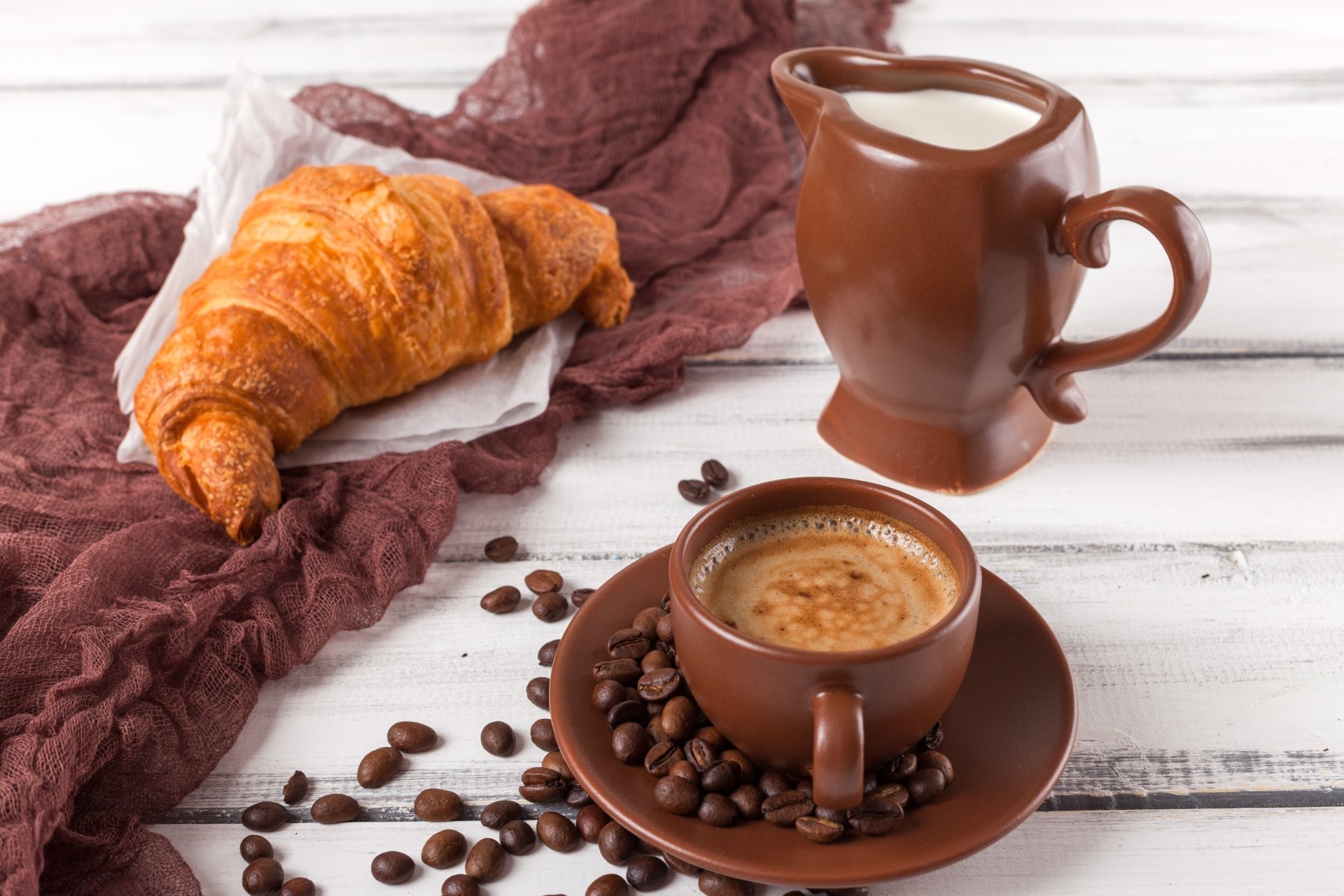 Download Coffee Beans Still Life Croissant Cup Milk Coffee Food ...