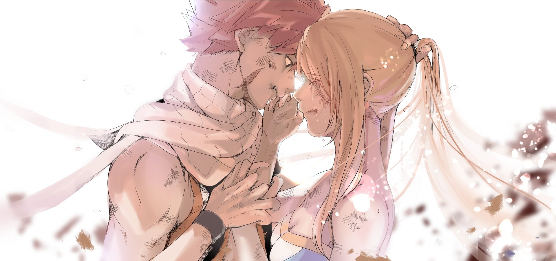 Fairy Tail's Natsu \u0026 Lucy: 4K Ultra HD Anime Romance Wallpaper by 肉, image size:1920x902