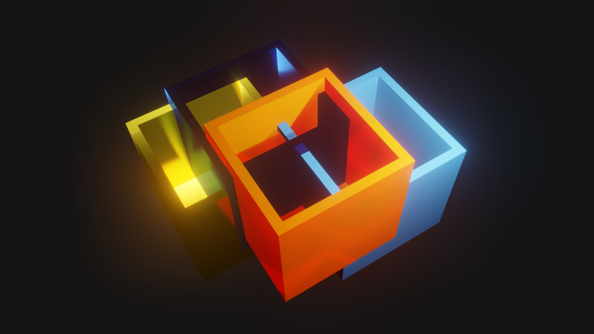 HD wallpaper featuring a colorful, glowing cube design on a dark background.