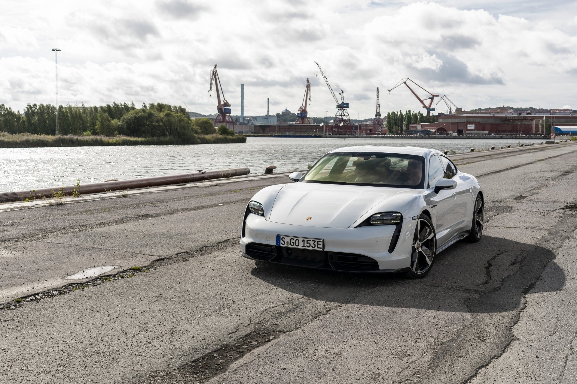 Download White Car Car Porsche Taycan Porsche Vehicle Porsche Taycan Turbo S 4k Ultra HD Wallpaper