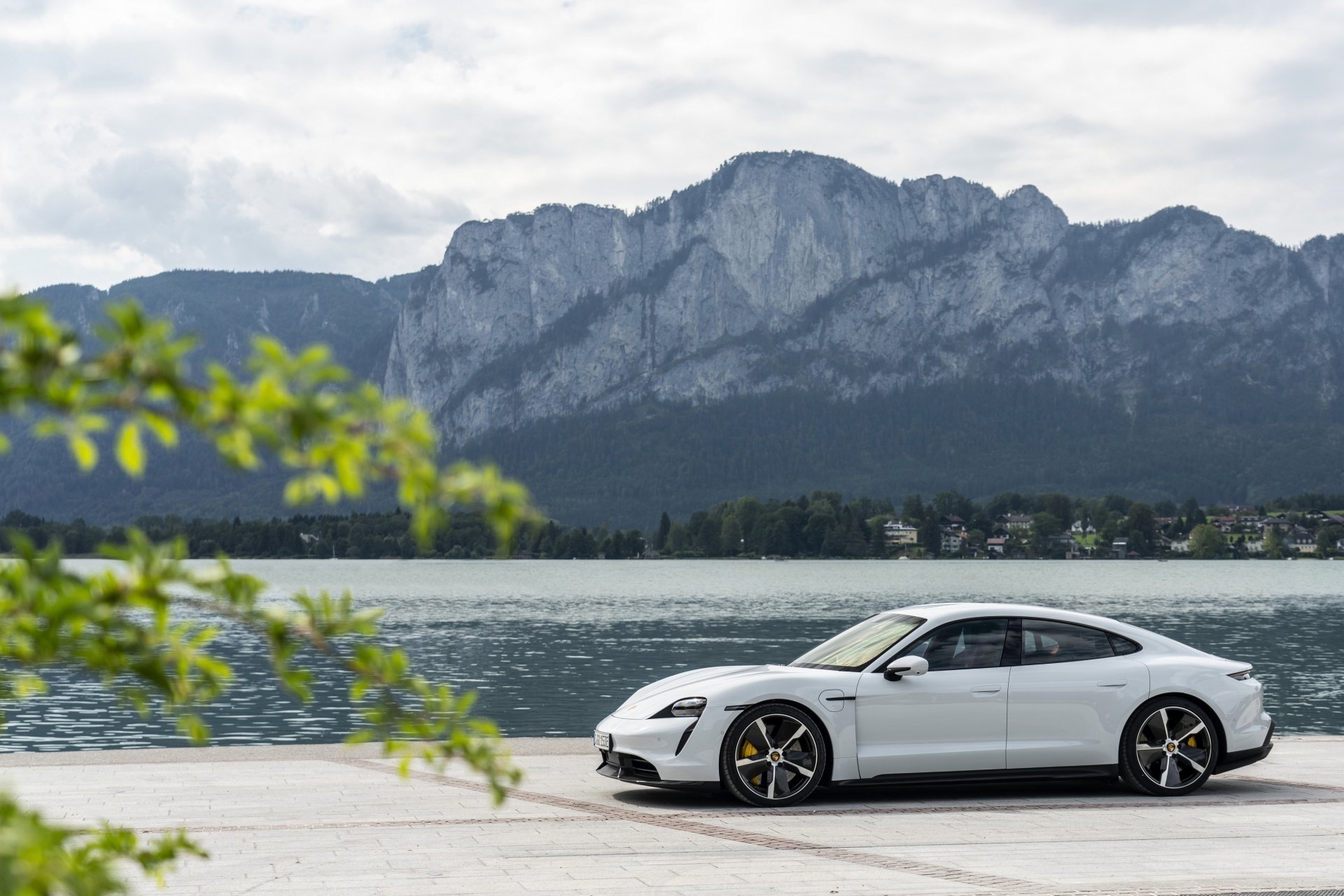 Download White Car Car Porsche Taycan Porsche Vehicle Porsche Taycan Turbo S 4k Ultra HD Wallpaper