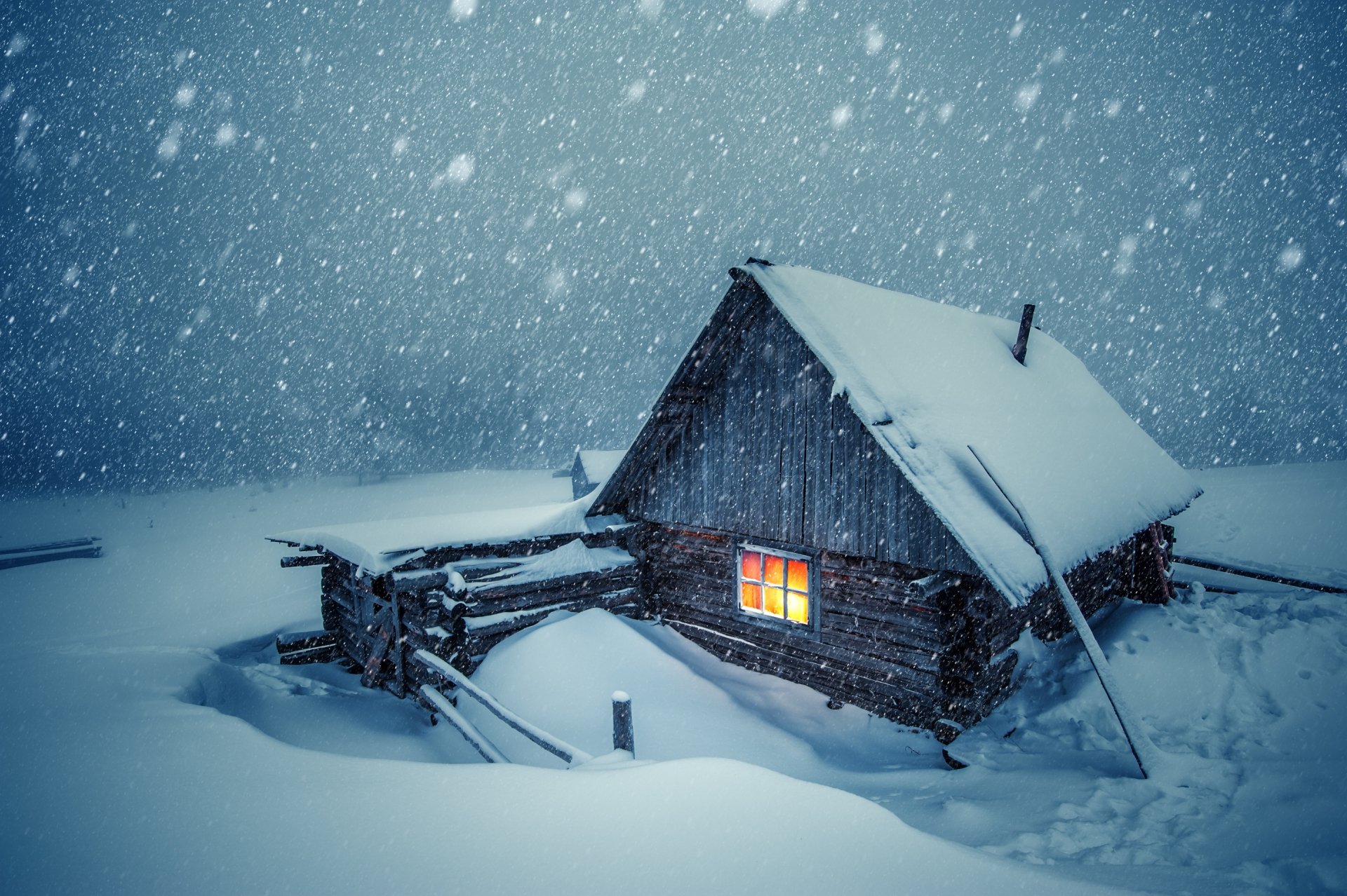 Winter Cabin 4K Wallpaper