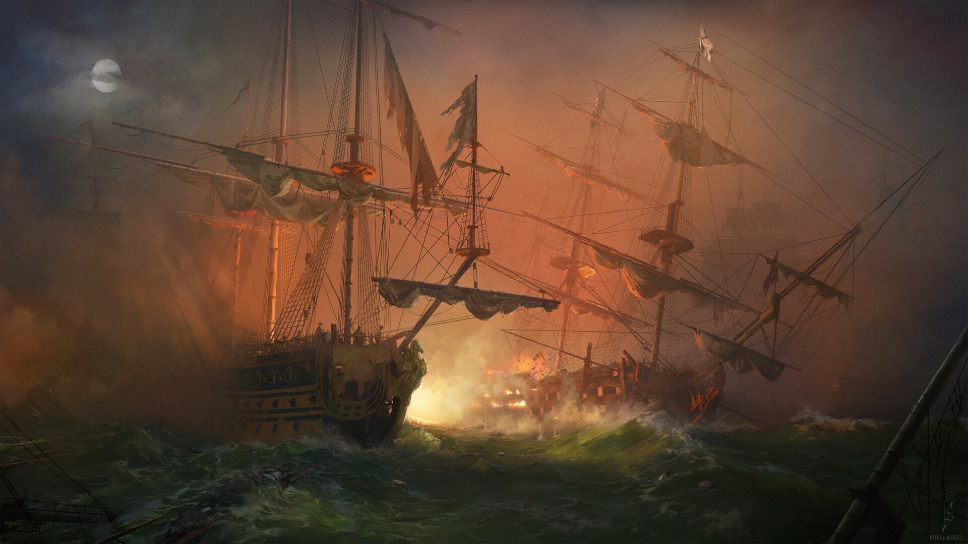 Download Naval Battle Fantasy Ship HD Wallpaper by Kirill Khrol