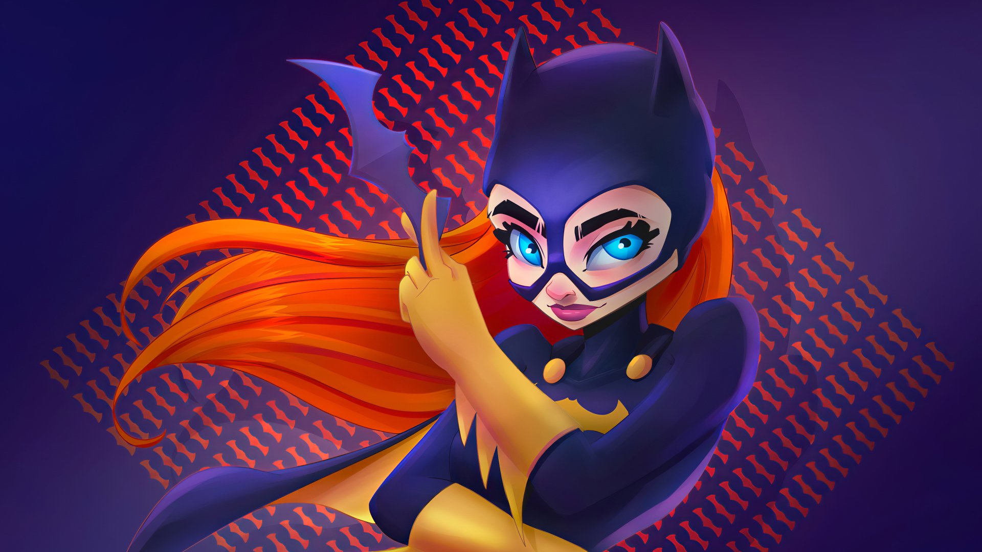 Vibrant 4K Ultra HD PC wallpaper of Batwoman from DC Comics, featuring striking blue eyes and flowing orange hair against a dynamic background.