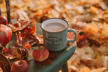 still life drink cup apple leaf fall food coffee fall coffee HD Desktop Wallpaper | Background Image