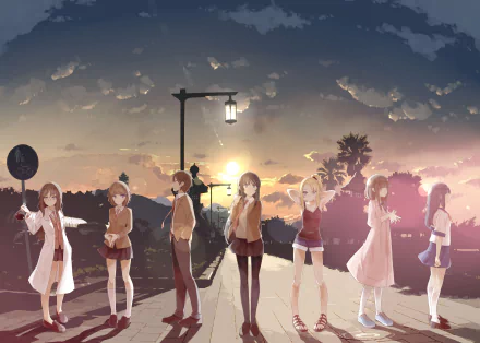 HD desktop wallpaper featuring characters Nodoka Toyohama, Mai Sakurajima, Shoko Makinohara, Tomoe Koga, Rio Futaba, Sakuta Azusagawa, and Kaede Azusagawa from the anime Rascal Does Not Dream of Bunny Girl Senpai.