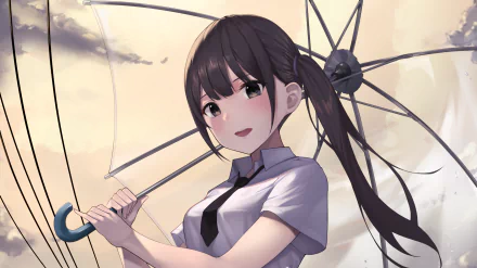 umbrella brown hair black eyes Anime Original HD Desktop Wallpaper | Background Image