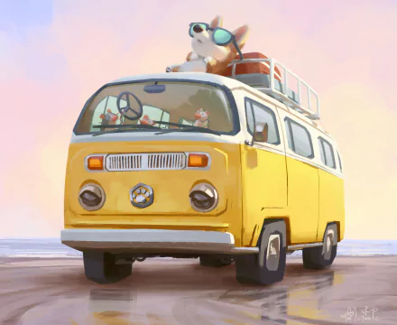 dog car van Volkswagen vehicle artistic HD Desktop Wallpaper | Background Image