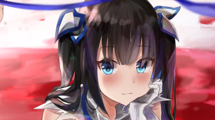 HD anime desktop wallpaper featuring Hestia from Is It Wrong to Try to Pick Up Girls in a Dungeon? with her signature blue eyes and black twin tails.