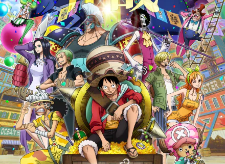 A vibrant 4K Ultra HD PC desktop wallpaper featuring key characters from the anime One Piece: Stampede in a dynamic, colorful scene.