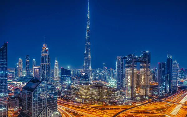 Burj Khalifa skyscraper night cityscape man made Dubai HD Desktop Wallpaper | Background Image