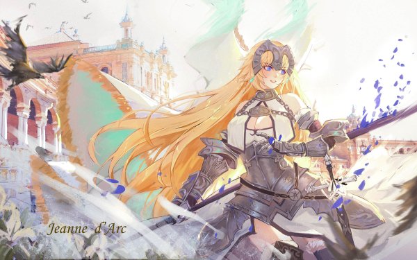 Anime Fate/Grand Order Fate Series Jeanne d'Arc Ruler Blonde Long Hair Blue Eyes Woman Warrior Sword Bird HD Wallpaper | Background Image