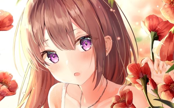 Anime Original Purple Eyes Brown Hair HD Wallpaper | Background Image