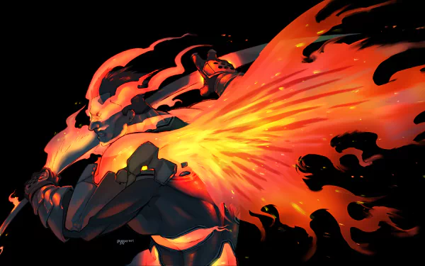 HD PC desktop wallpaper featuring Endeavor from My Hero Academia in dynamic anime style with intense flames blazing from his back.