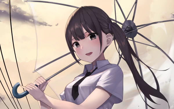 umbrella brown hair black eyes Anime Original HD Desktop Wallpaper | Background Image