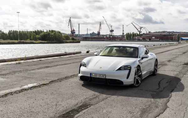 white car car Porsche Taycan Porsche vehicle Porsche Taycan Turbo S HD Desktop Wallpaper | Background Image