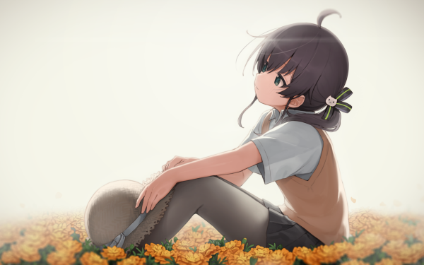 Anime Virtual Youtuber Black Hair School Uniform Flower Green Eyes Natsuiro Matsuri HD Wallpaper | Background Image