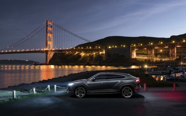 Vehicles Lamborghini Urus Lamborghini Golden Gate Car Bridge Silver Car SUV Night HD Wallpaper | Background Image