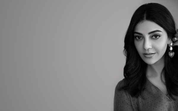 Celebrity Kajal Aggarwal Indian Actress Bollywood Black & White Earrings HD Wallpaper | Background Image