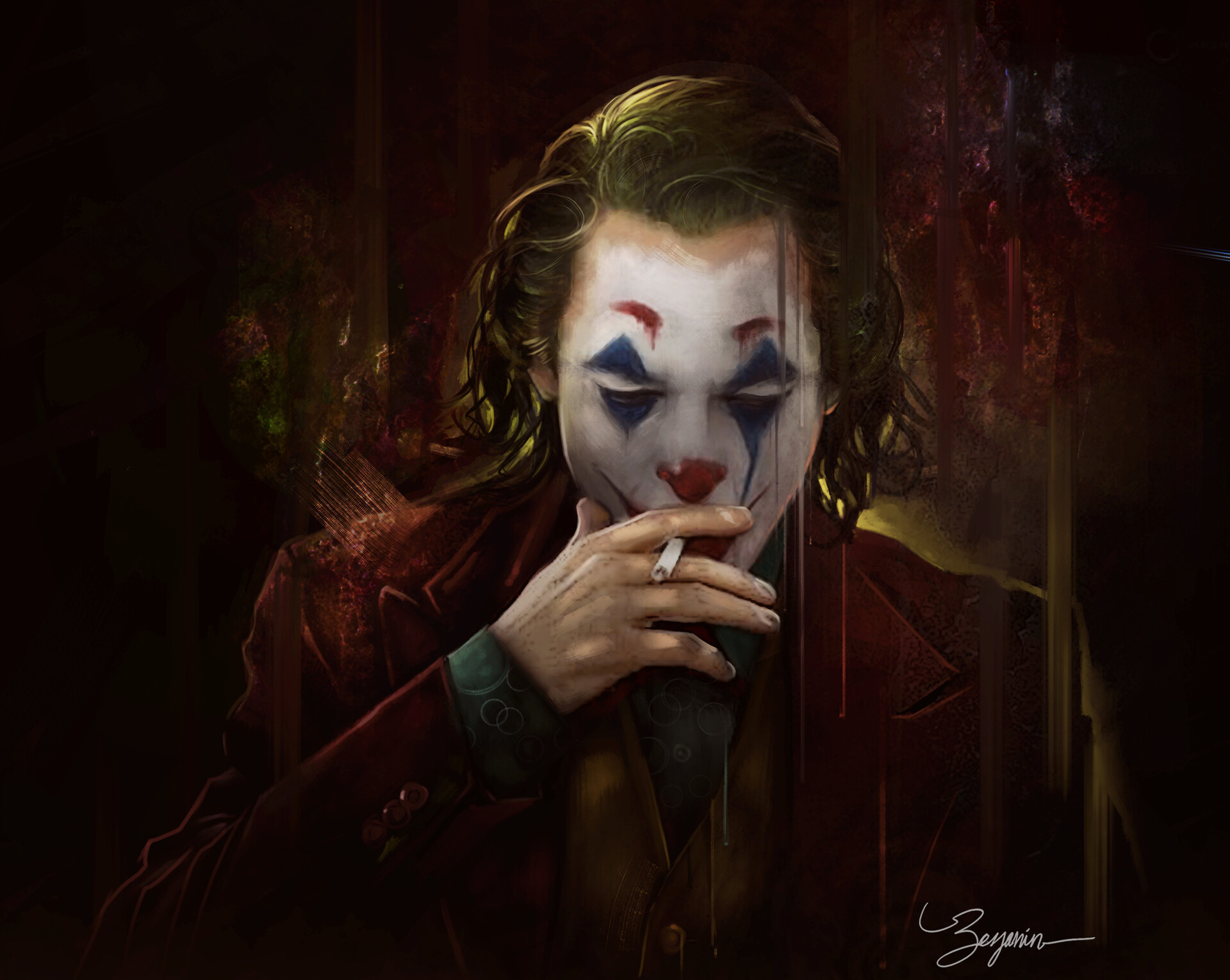 The Joker Smoking A Cigarette 高清壁纸 桌面背景 19x1530 Id Wallpaper Abyss