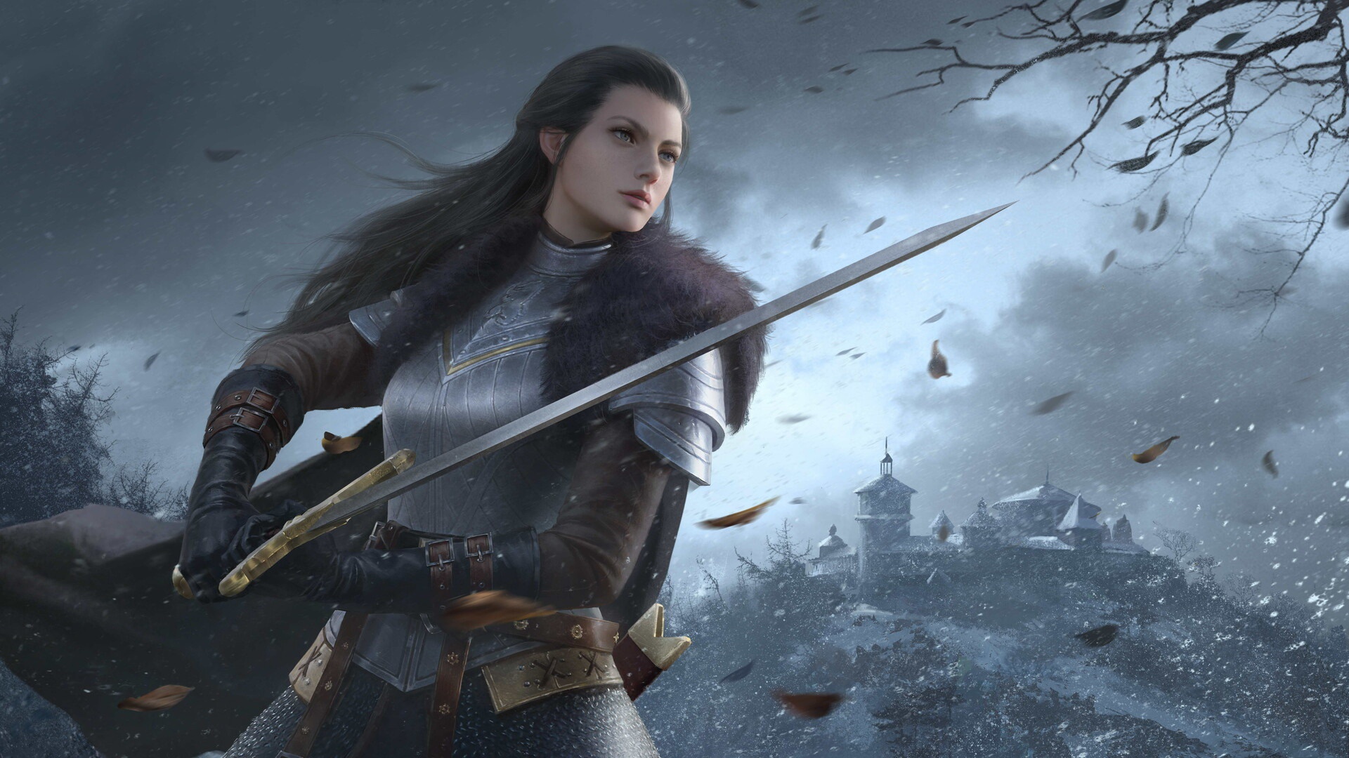 Download Long Hair Black Hair Woman Warrior Sword Weapon Fantasy HD ...